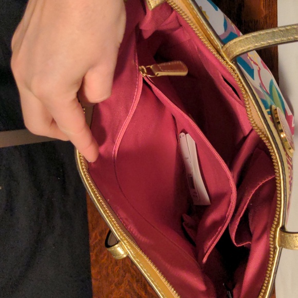 🔥HP 6-25-24🔥Coach Rare Multicolor Op Art Print Poppy Tote Bag Purple Pink - Picture 9 of 12